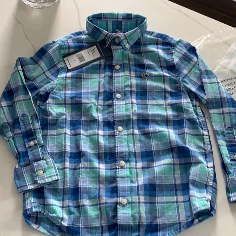 Vineyard Vines Plaid Whale Shirt Boys 5.